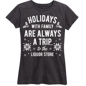 Gray White Funny Liquor Womens Holiday Christmas Graphic Tee Shirt Size Medium
